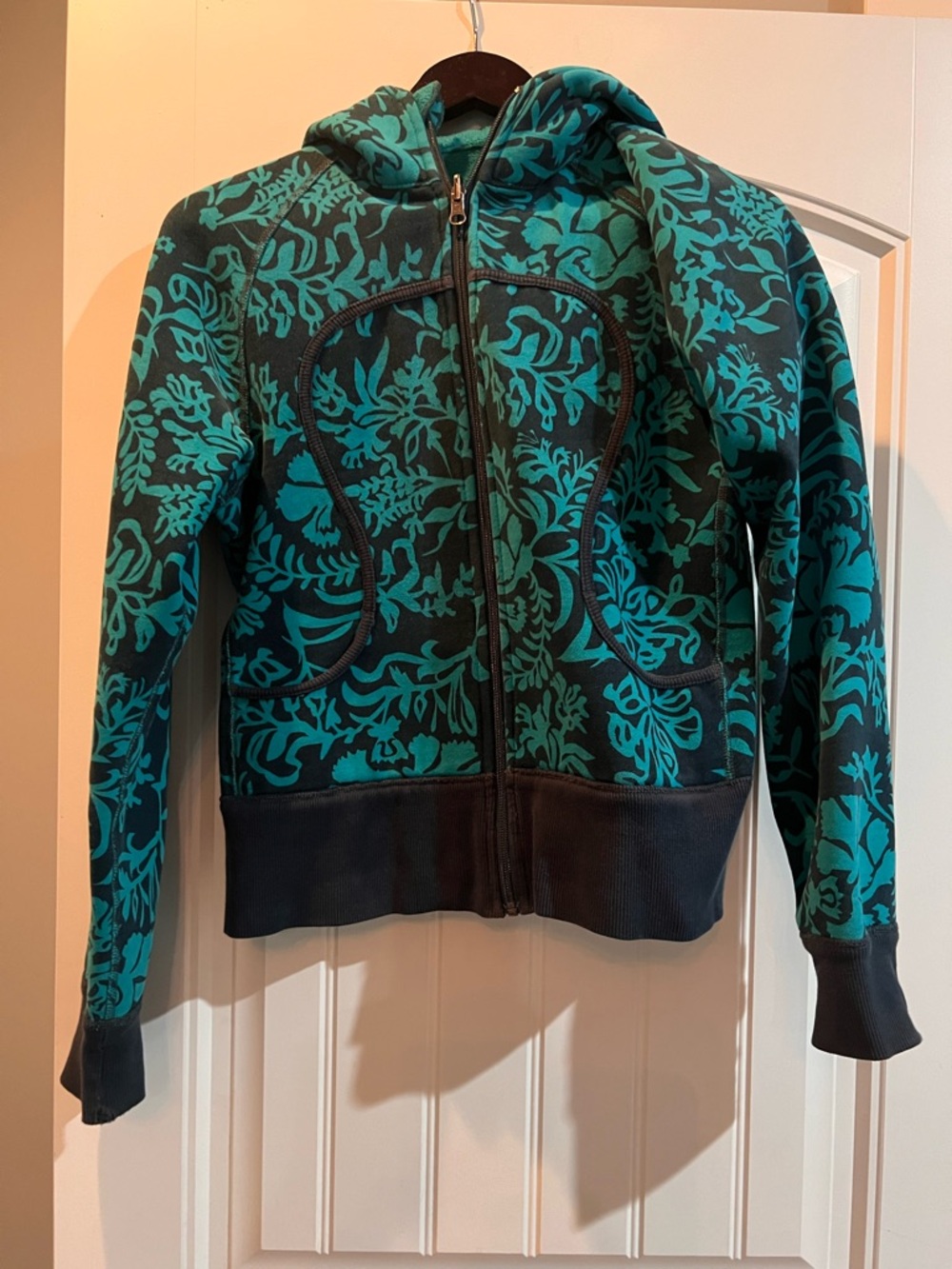 lululemon athletica Teal & Black Floral Zip Hoodie